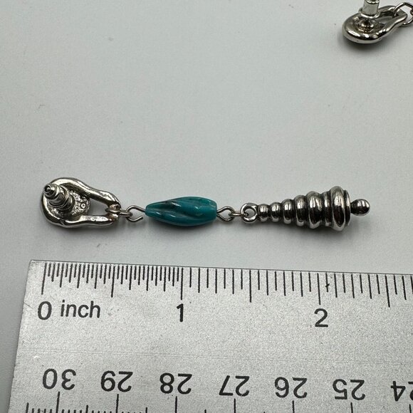 Earrings Lot Silver Tone Pierced Dangle Metal Faux Turquoise Beads 3 Pairs - Picture 9 of 13
